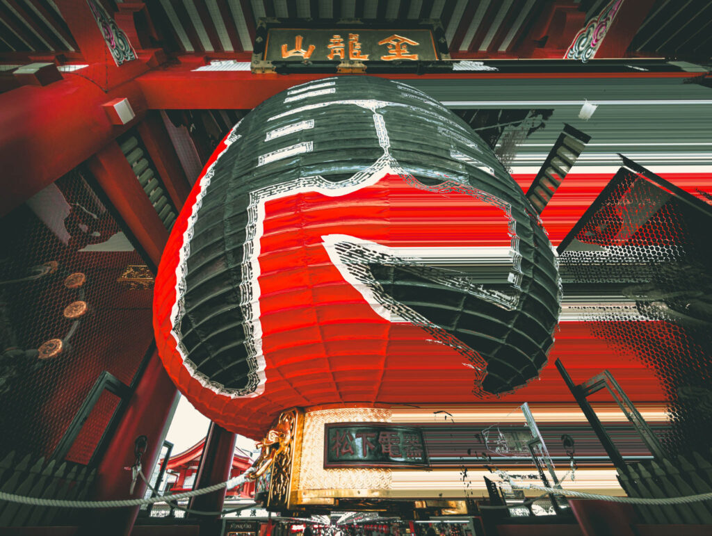 Sensō-ji, Asakusa (April 19, 2025) chochin of the Kaminarimon, digitally glitched image