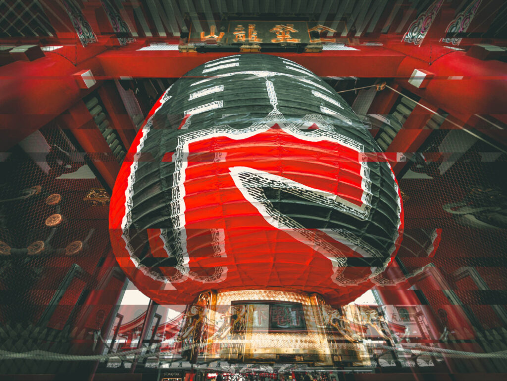 Sensō-ji, Asakusa (April 19, 2025) chochin of the Kaminarimon, digitally glitched image