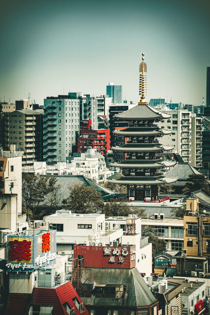 Sensō-ji, Asakusa (April 19, 2025), pagoda photographed from Asakusa Culture Tourist Center
