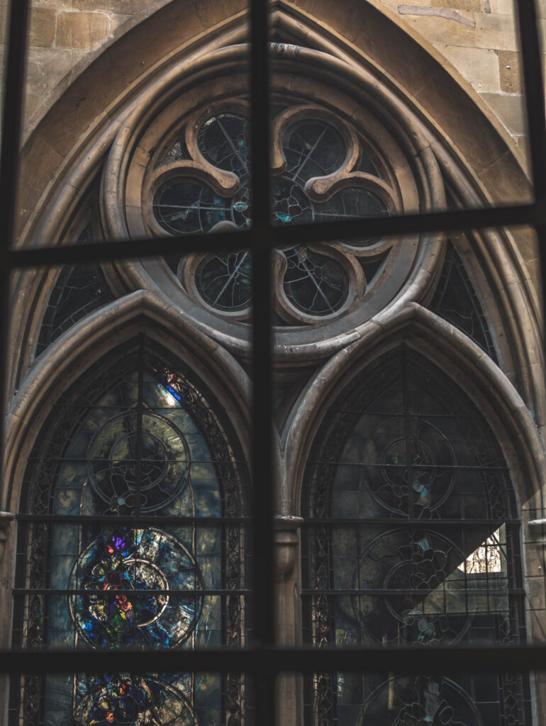 Westminster Abbey (April 17, 2023); photo from Weston Tower of St. Nicholas Chapel window