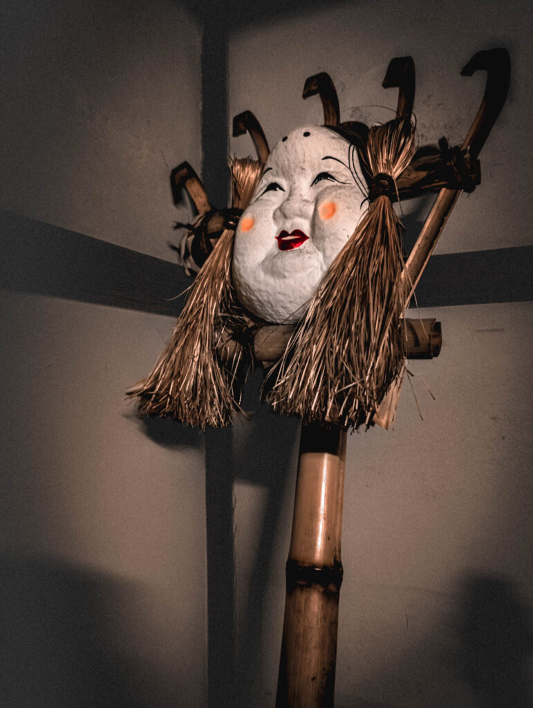 Fukagawa Edo Museum, Koto City, Tokyo (April 23, 2025) kumade rake with otafuku mask