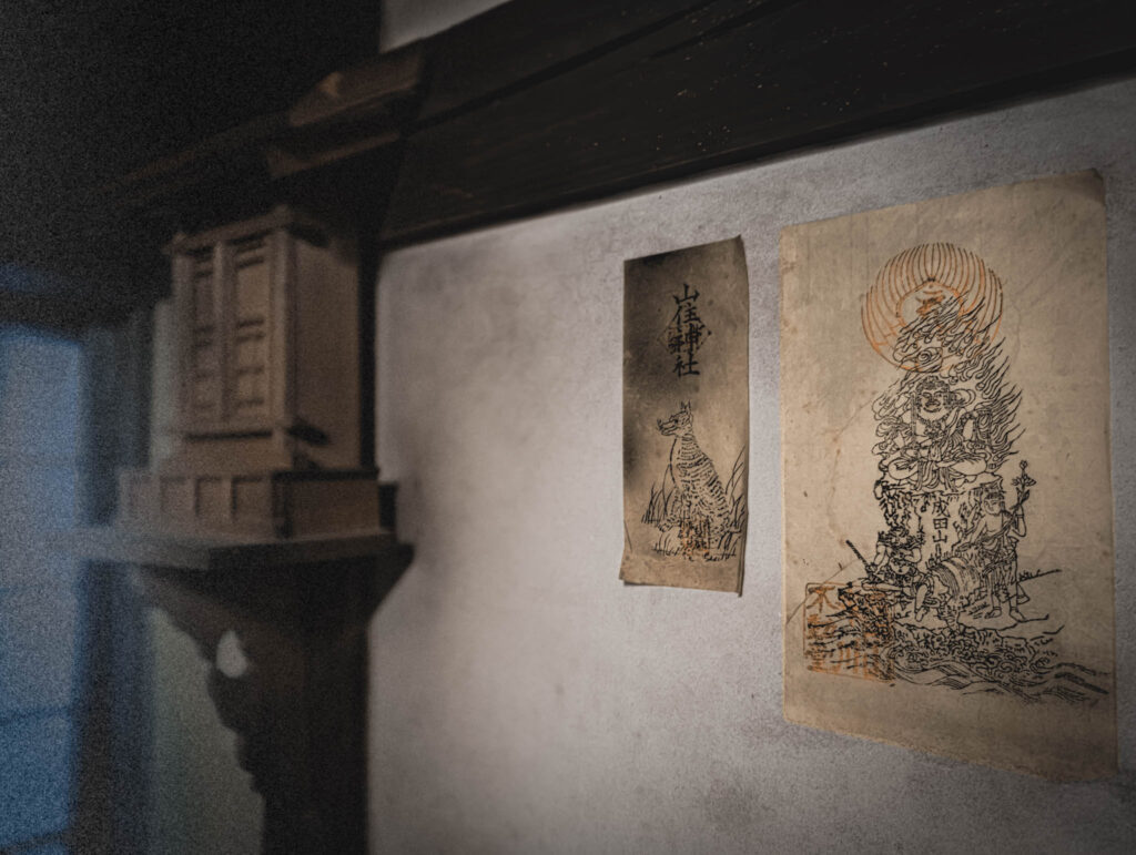 Fukagawa Edo Museum, Koto City, Tokyo (April 23, 2025) recreated household shrine with votive inari prints