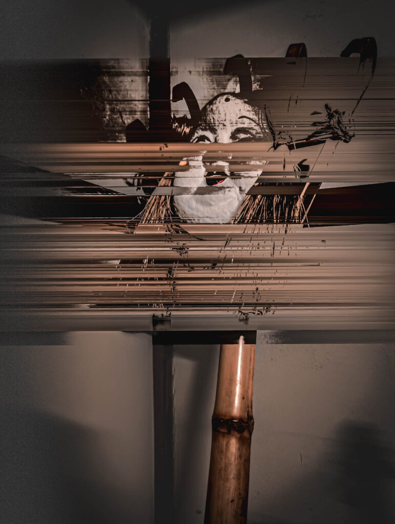 Fukagawa Edo Museum, Koto City, Tokyo (April 23, 2025) kumade rake with otafuku mask, digitally glitched