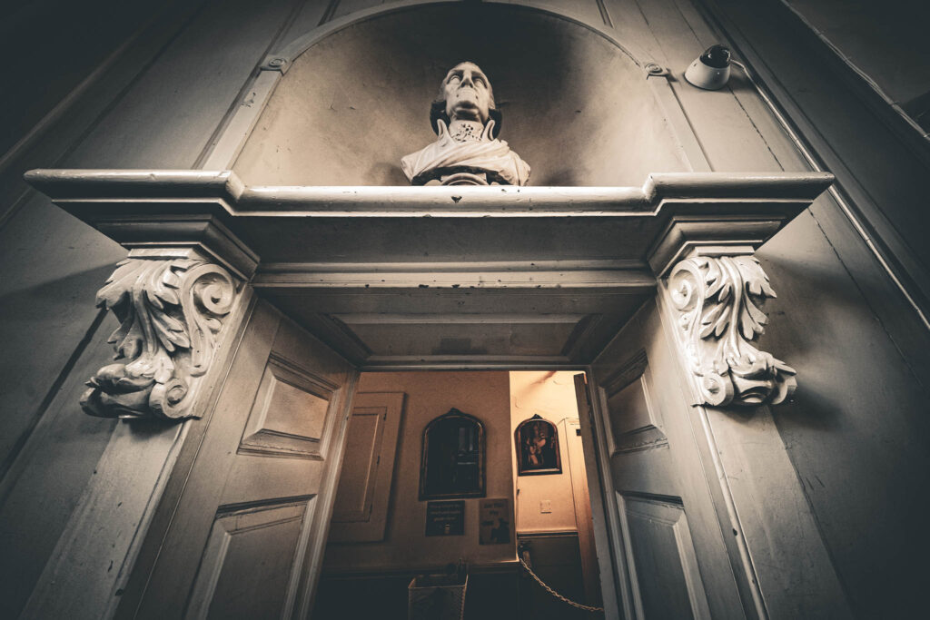 Old North Church (Christ Church in the City of Boston) (b. 1723, photo August 21, 2025): bust of George Washington c.1790 by or in style of Christian Gullager, donated 1815 by Shubael Bell.
