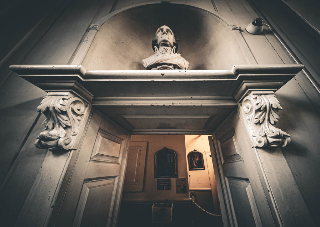 Old North Church (Christ Church in the City of Boston) (b. 1723, photo August 21, 2025): bust of George Washington c.1790 by or in style of Christian Gullager, donated 1815 by Shubael Bell.