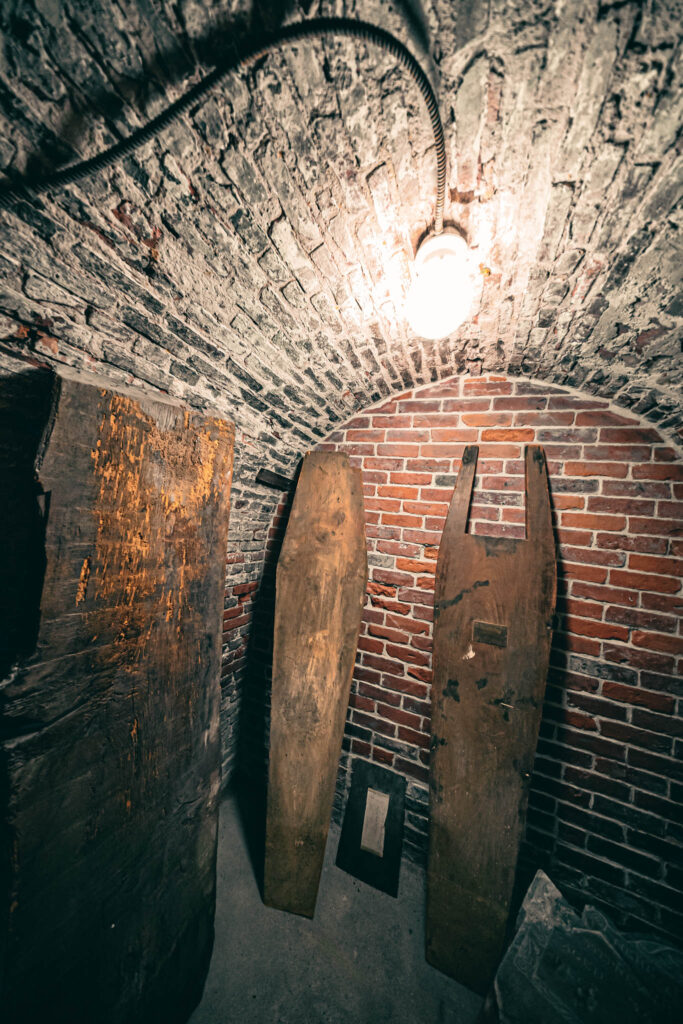 Old North Church (Christ Church in the City of Boston) (b. 1723, photo August 21, 2025): crypt, stored coffin pattern.