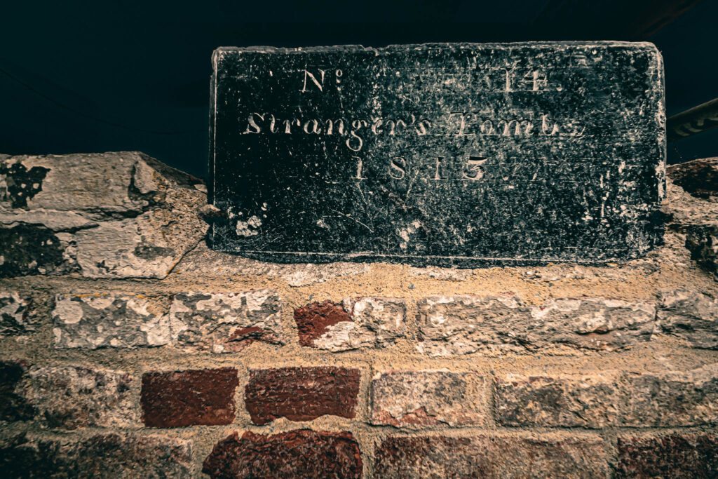 Old North Church (Christ Church in the City of Boston) (b. 1723, photo August 21, 2025): "Stranger's" crypt tomb.