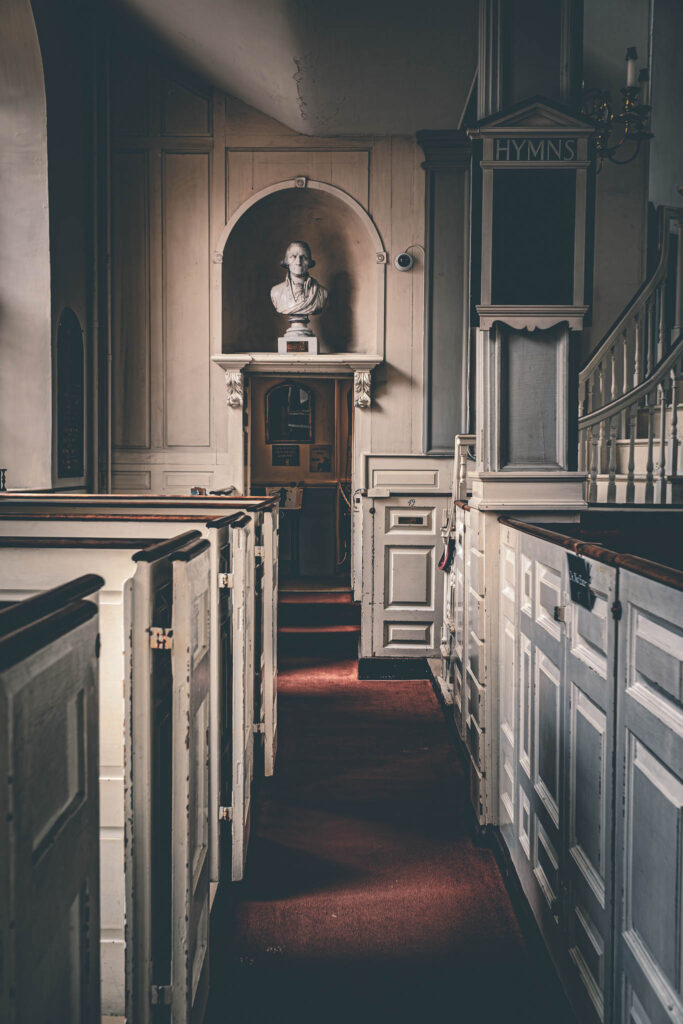 Old North Church (Christ Church in the City of Boston) (b. 1723, photo August 21, 2025): bust of George Washington c.1790 by or in style of Christian Gullager, donated 1815 by Shubael Bell.