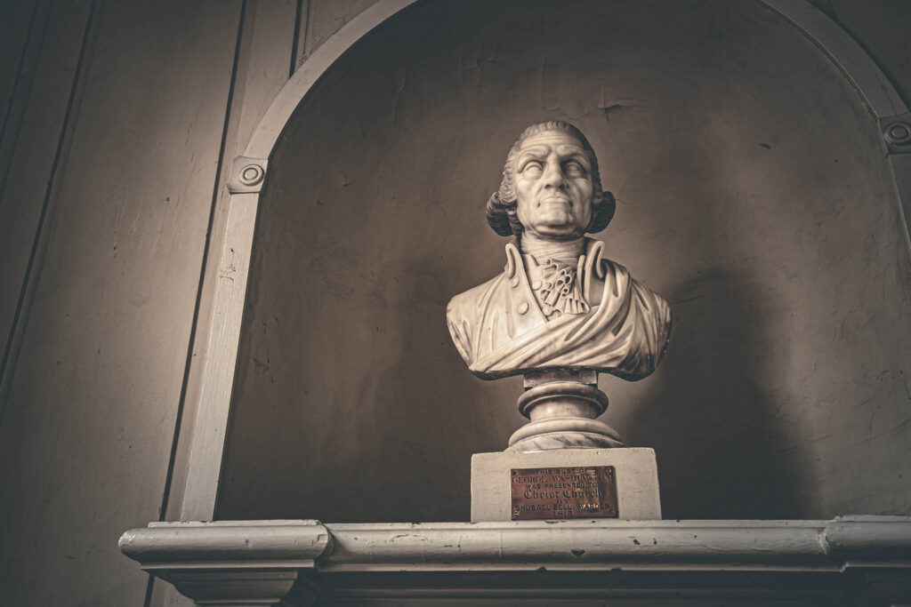 Old North Church (Christ Church in the City of Boston) (b. 1723, photo August 21, 2025): bust of George Washington c.1790 by or in style of Christian Gullager, donated 1815 by Shubael Bell.