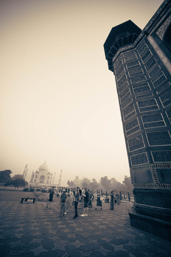 Taj Mahal complex (photo October 26, 2019): mausoleum from inside Darwaza-i rauza (Great Gate)