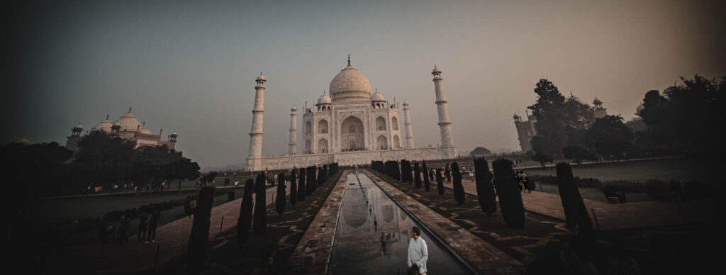 Taj Mahal (photo October 26, 2019): mausoleum south face from charbagh