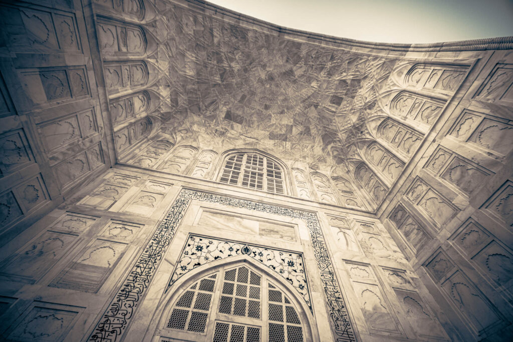 Taj Mahal (photo October 26, 2019): mausoleum south face from charbaghTaj Mahal (photo October 26, 2019): pishtaq of mausoleum south face
