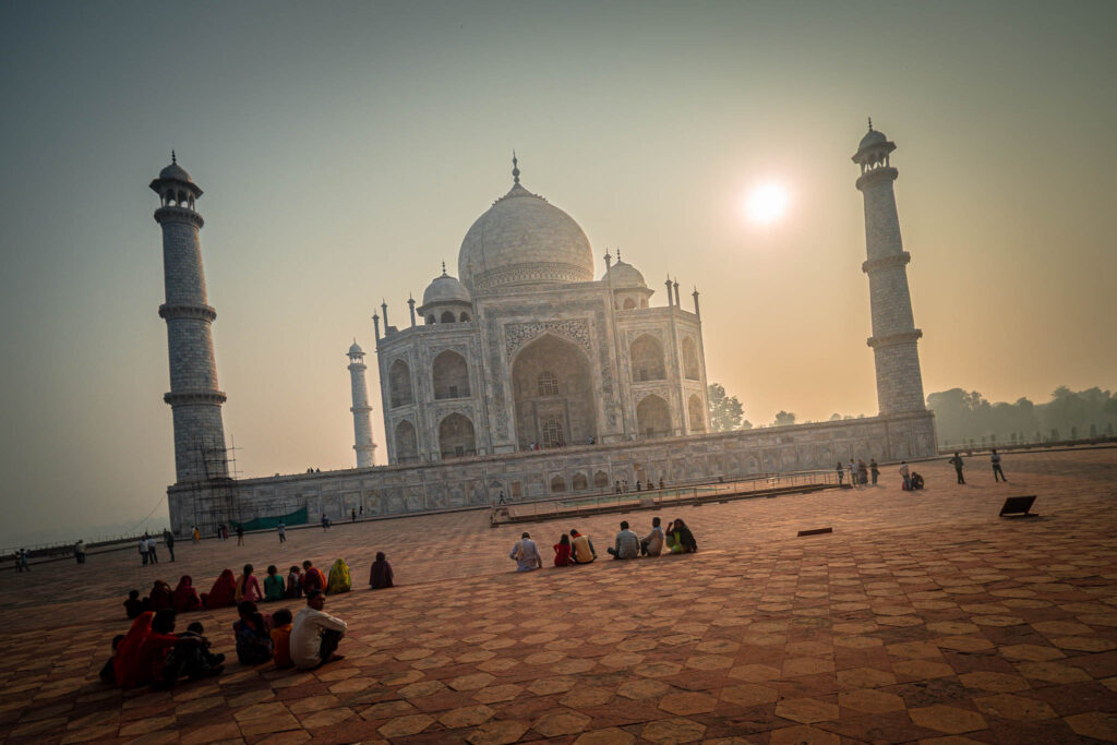 Taj Mahal (photo October 26, 2019): mausoleum west face from Kali Mosque forecourt