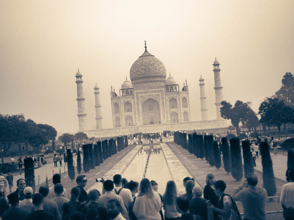 Taj Mahal (photo October 26, 2019): mausoleum south face from charbagh