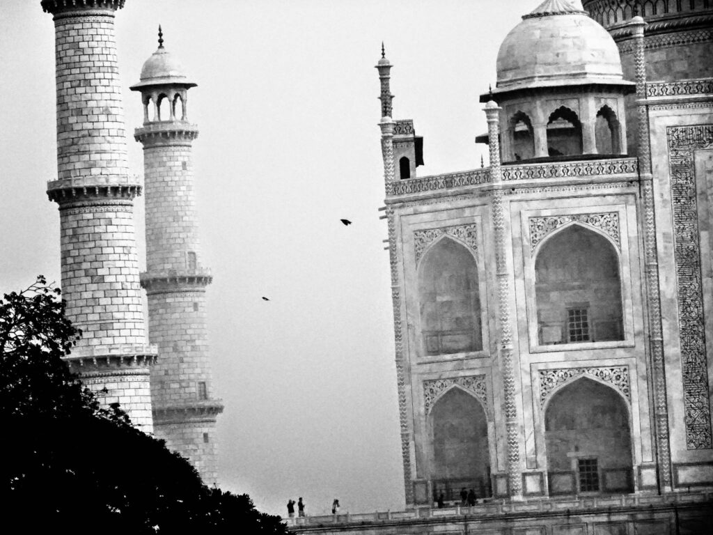 Taj Mahal (photo October 26, 2019): mausoleum south face from charbaghTaj Mahal (photo October 26, 2019): mausoleum south face & west minarets