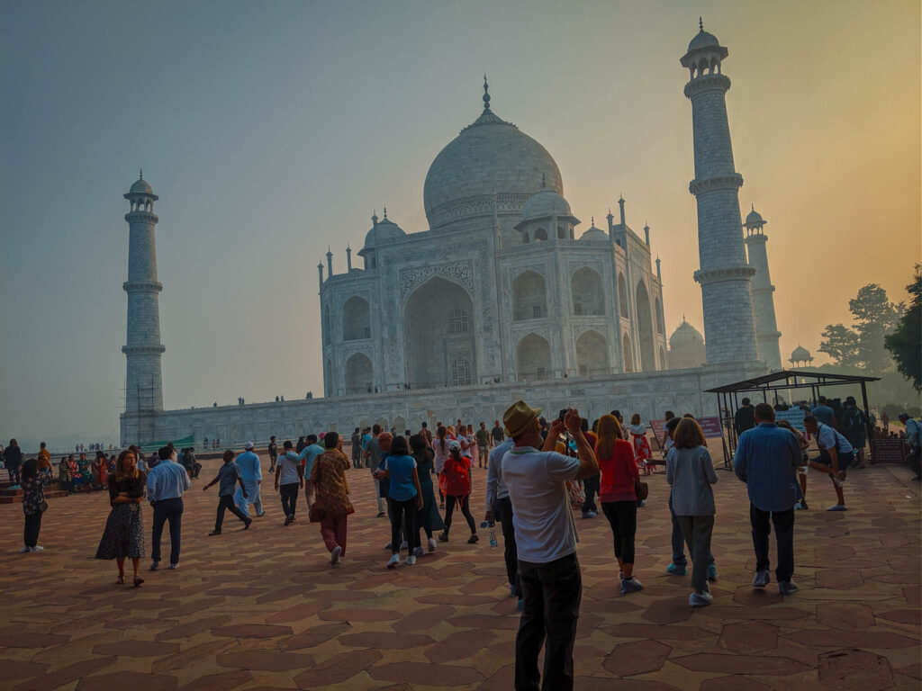 Taj Mahal (photo October 26, 2019): mausoleum west face from Kali Mosque forecourt
