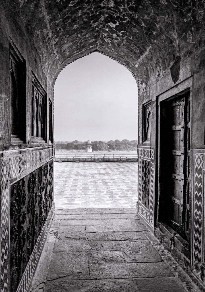 Taj Mahal complex (photo October 26, 2019): Yamuna River & Mehtab Bagh from Mihman Khiman