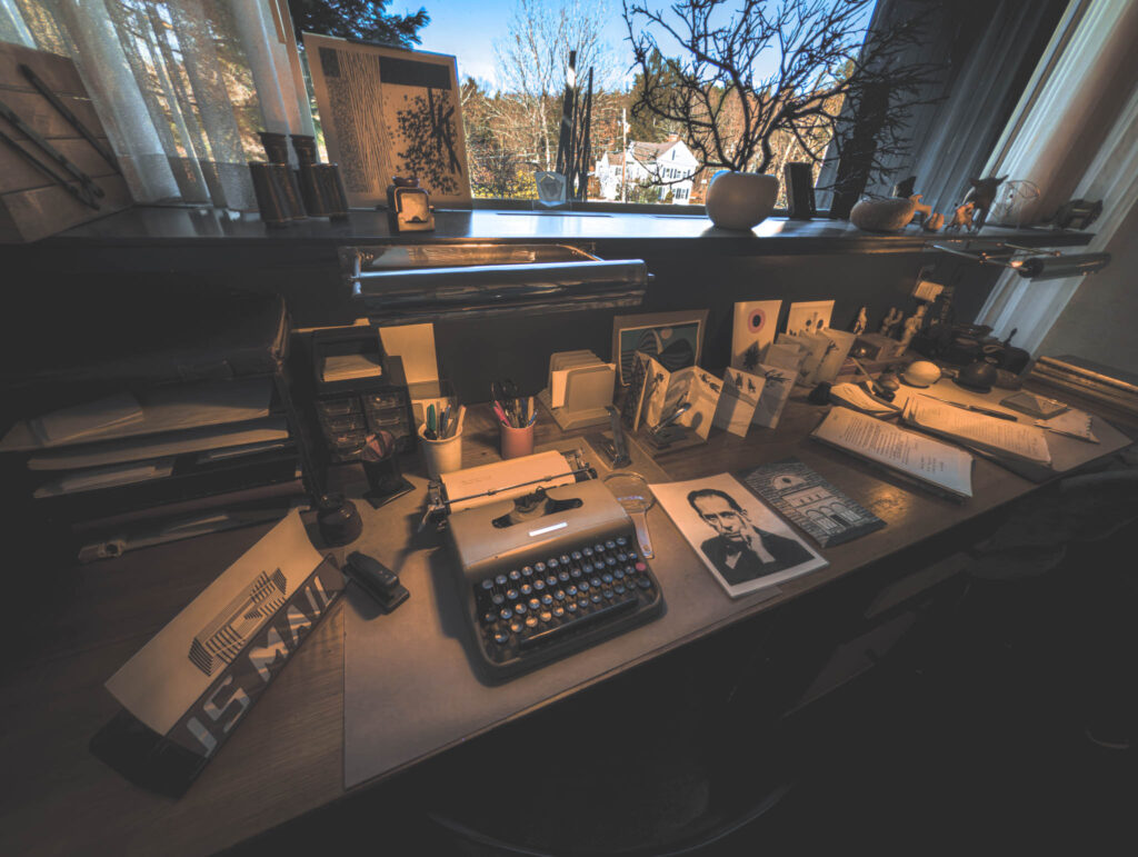 Gropius House, Lincoln, Massachussetts, b. 1939, Walter Gropius archit. (photo November 29, 2025): office double desk