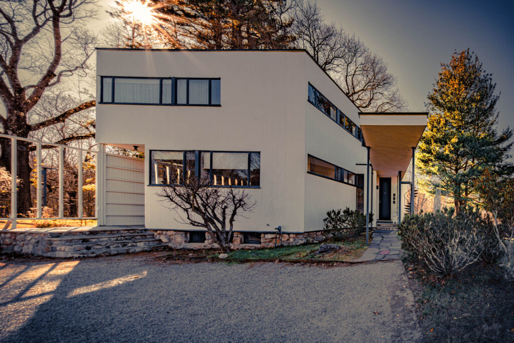 Gropius House, Lincoln, Massachussetts, b. 1939, Walter Gropius archit. (photo November 29, 2025): east elevation