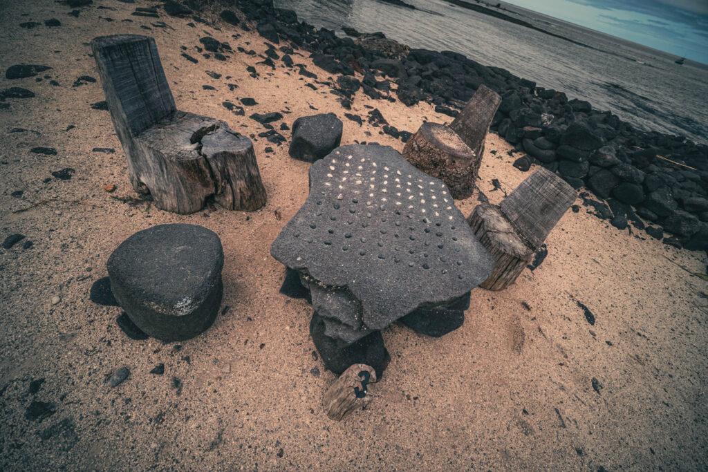 Puʻuhonua o Hōnaunau National Historical Park, Hōnaunau, Hawai'i (photo August 21, 2021): recreation of kōnane (historic strategy game).