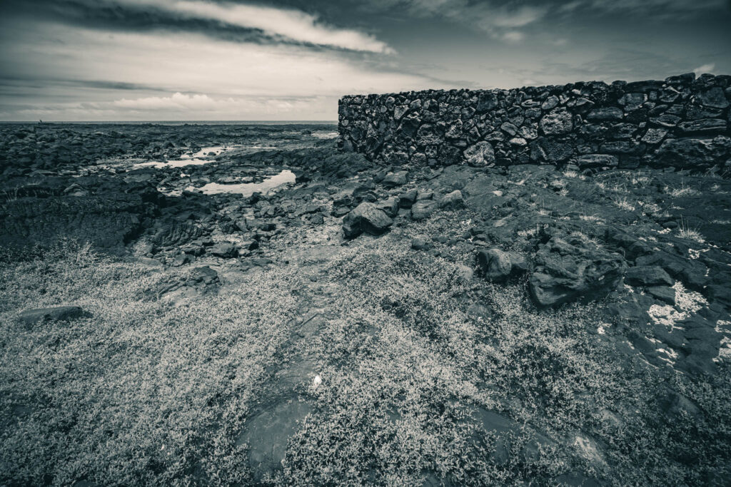 Puʻuhonua o Hōnaunau National Historical Park, Hōnaunau, Hawai'i (photo August 21, 2021): ʻĀleʻaleʻa heiau (māpele-style temple platform, burial site, and hula-viewing platform, oriented towards rising of star Arcturus).
