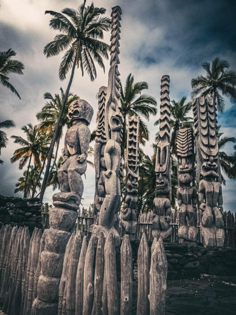 Puʻuhonua o Hōnaunau National Historical Park, Hōnaunau, Hawai'i (photo August 21, 2021): kiʻi (deity statues, recreated 2004).
