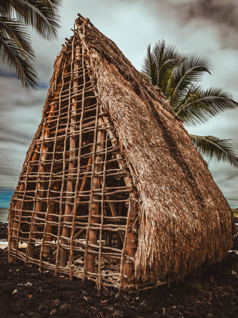 Puʻuhonua o Hōnaunau National Historical Park, Hōnaunau, Hawai'i (photo August 21, 2021): modern scaled replica of typical Hawaiian heiau.