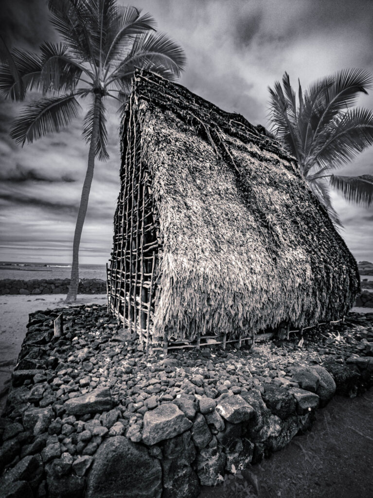 Puʻuhonua o Hōnaunau National Historical Park, Hōnaunau, Hawai'i (photo August 21, 2021): modern scaled replica of typical Hawaiian heiau.