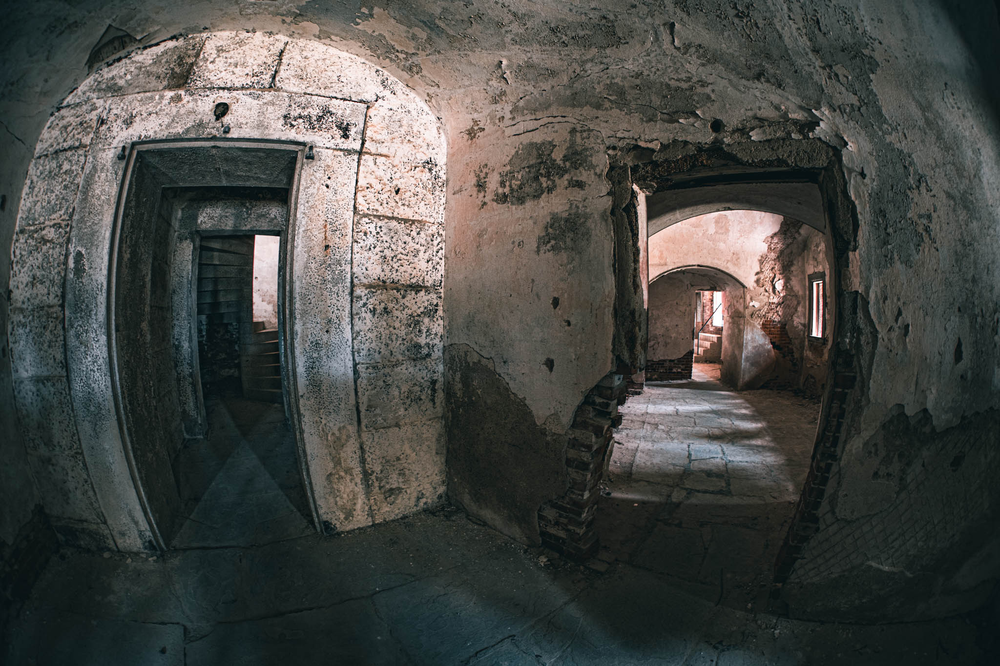 Fort Warren, Georges Island (photo June 19, 2026) interior of demilune caponiere protecting the Sallyport and Front III, 1850s.