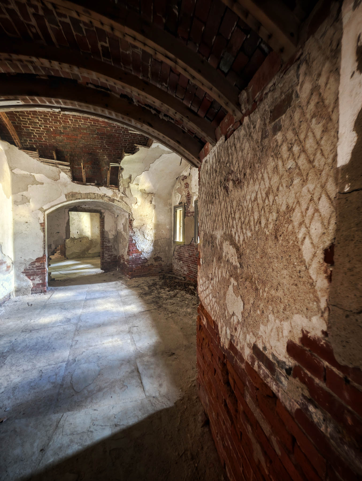 Fort Warren, Georges Island (photo June 19, 2026) interior of demilune caponiere protecting the Sallyport and Front III, 1850s.