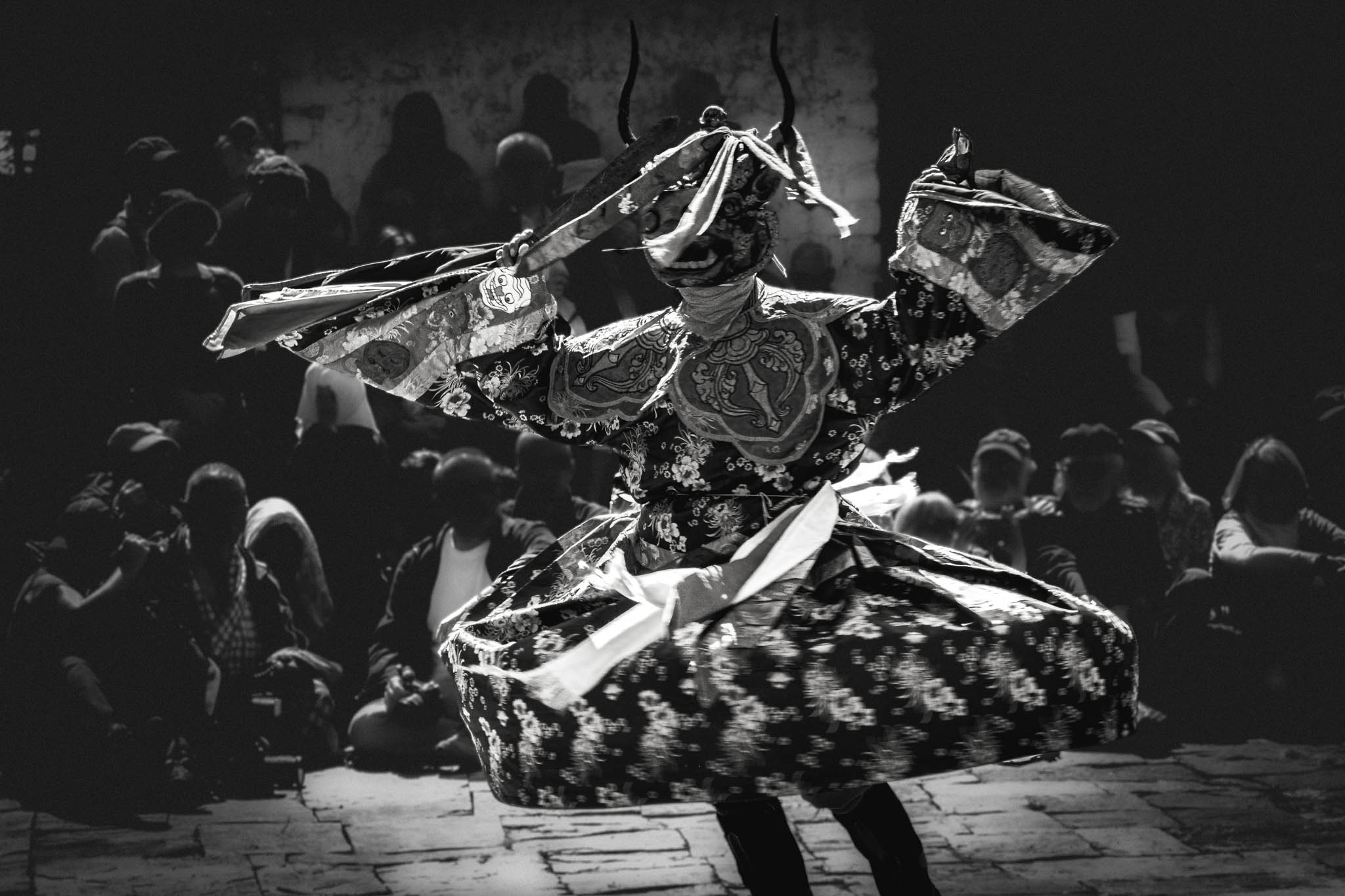 Jambay Lhakhang Drup Festival, Bumthang Valley, Bhutan (photo Oct. 26, 2018) "Shingje Yub Yum" Dance of the Lord of Death and His Consort.