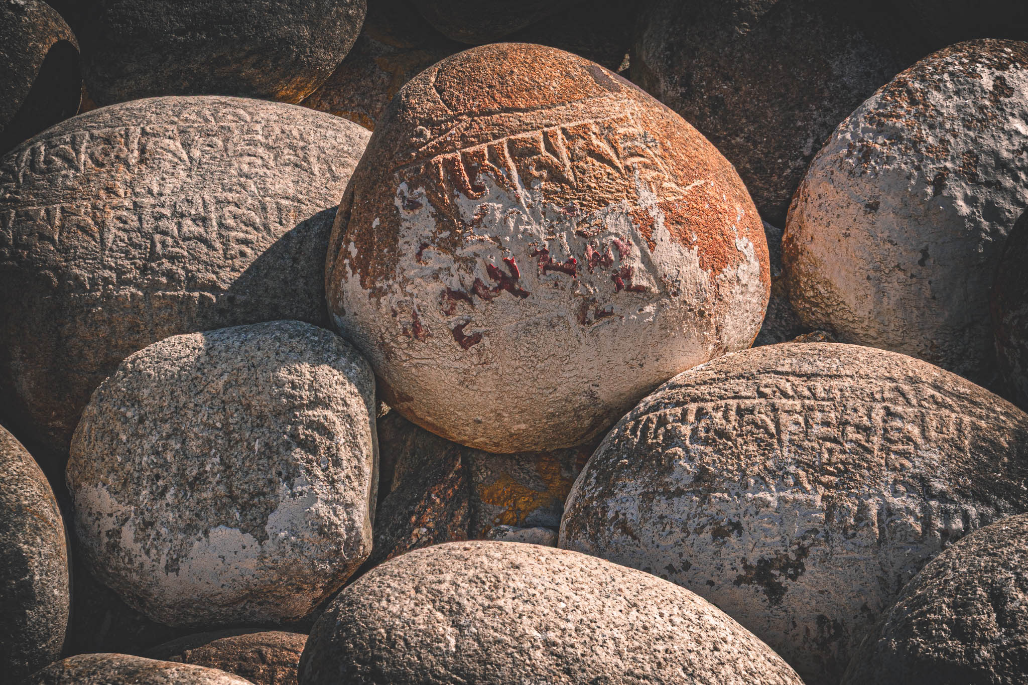 Jambay Lhakhang, Bumthang Valley, Bhutan (photo Oct. 26, 2018) "dobang" or "mani" pile, a cairn of votive offerings etched with "manipadme" mantra.
