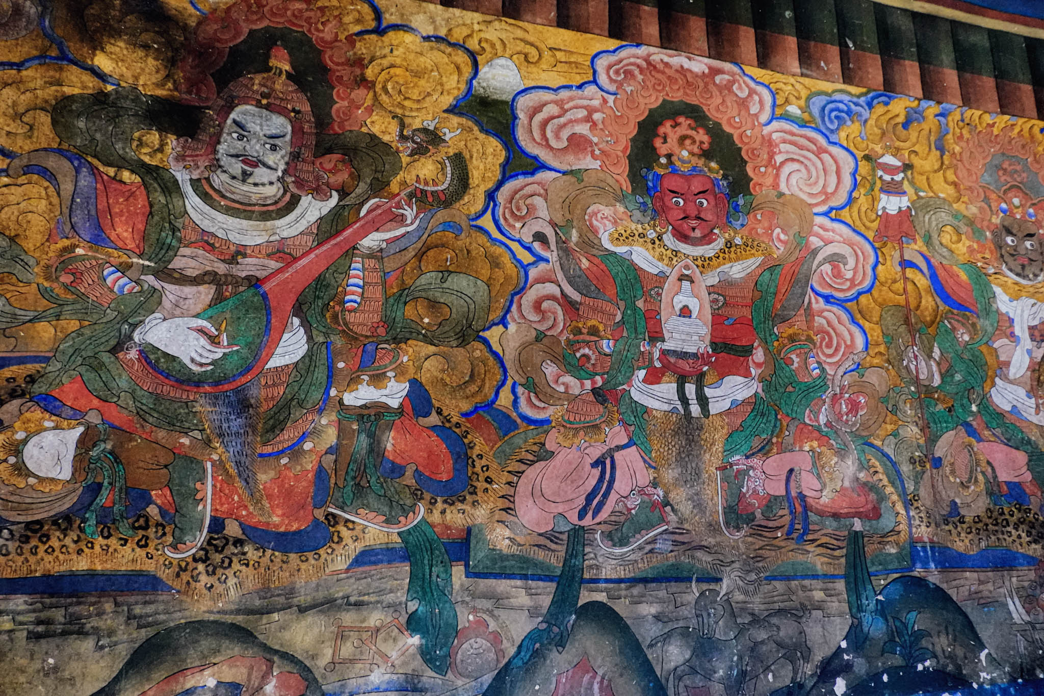 Jambay Lhakhang, Bumthang Valley, Bhutan, orig. 659 AD (photo Oct. 26, 2018) murals in ambulatory, original Jampa Lhakhang.