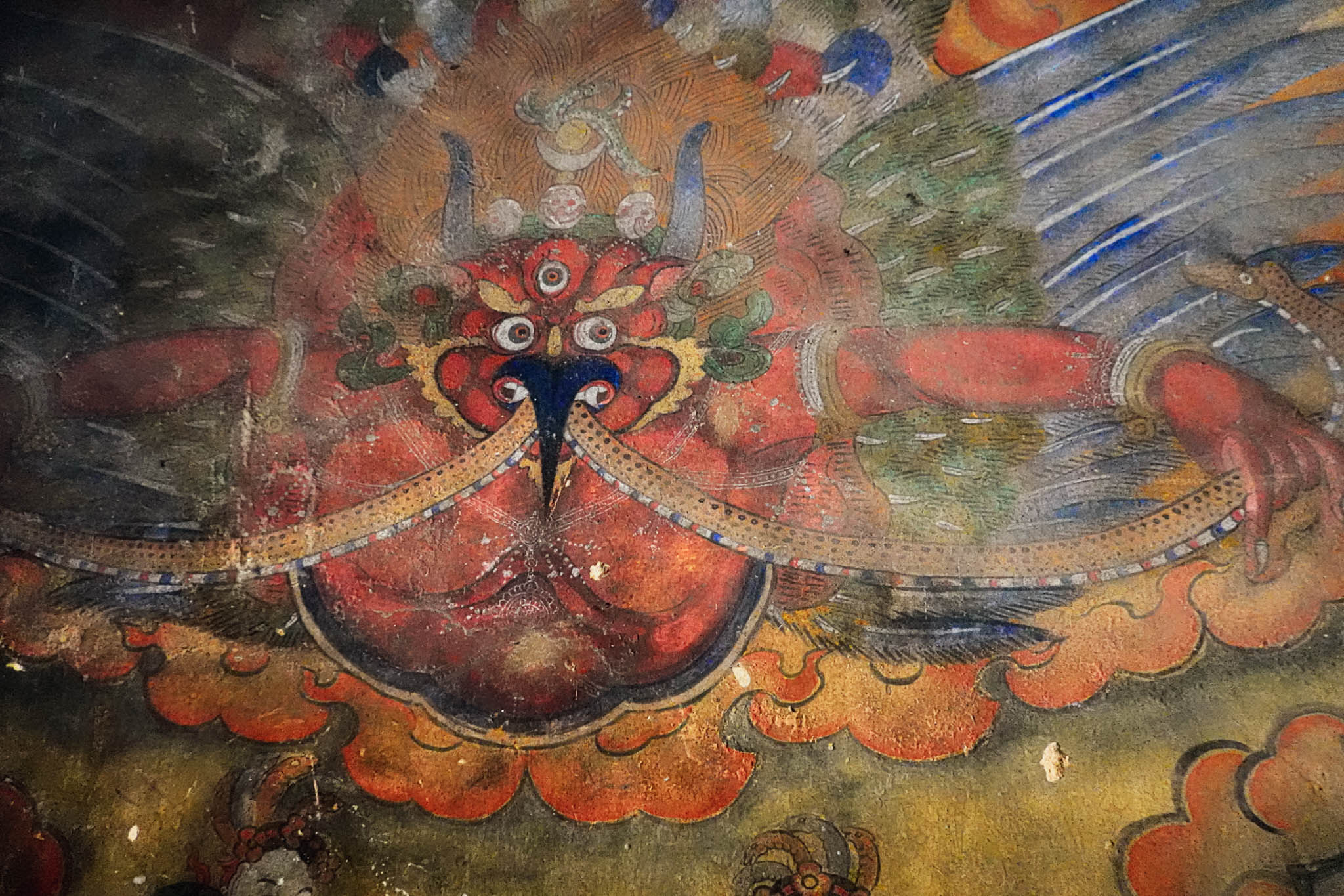 Jambay Lhakhang, Bumthang Valley, Bhutan, orig. 659 AD (photo Oct. 26, 2018) murals in ambulatory, original Jampa Lhakhang.