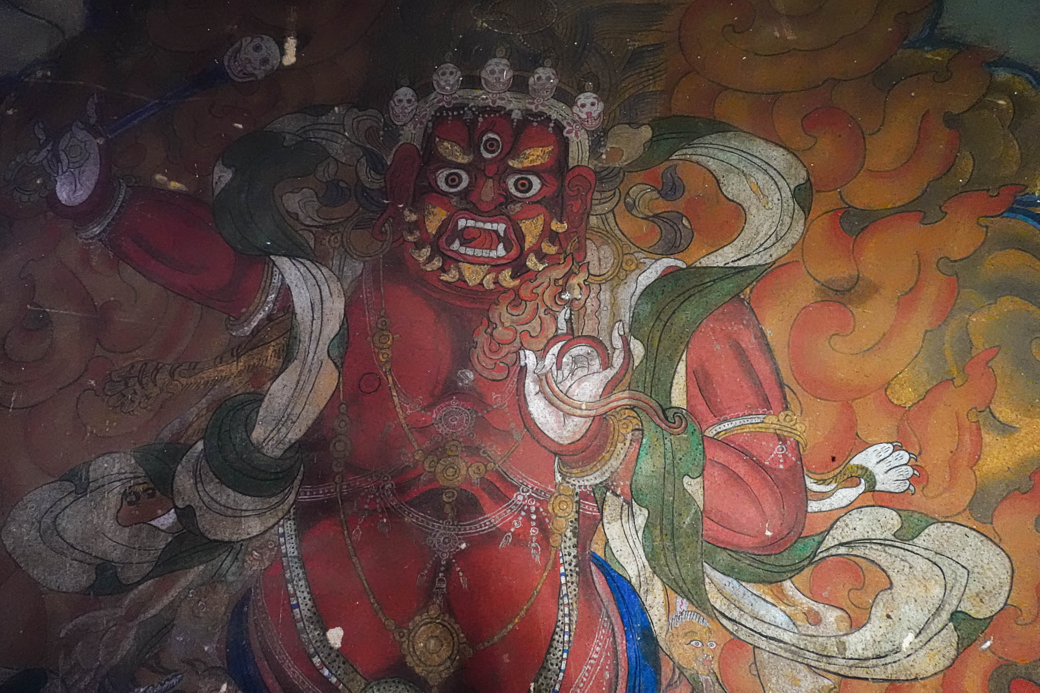 Jambay Lhakhang, Bumthang Valley, Bhutan, orig. 659 AD (photo Oct. 26, 2018) murals in ambulatory, original Jampa Lhakhang.