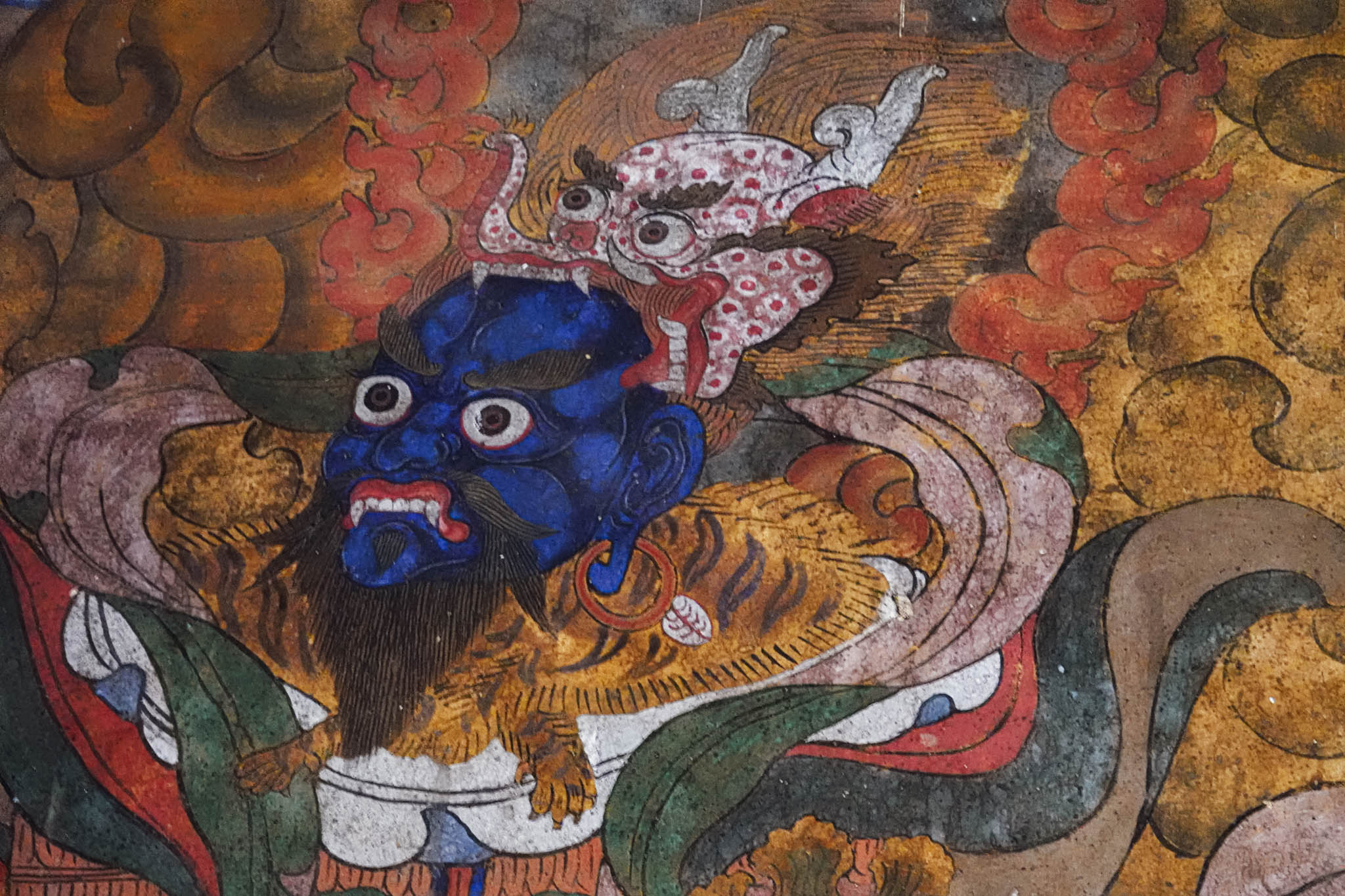 Jambay Lhakhang, Bumthang Valley, Bhutan, orig. 659 AD (photo Oct. 26, 2018) murals in ambulatory, original Jampa Lhakhang.