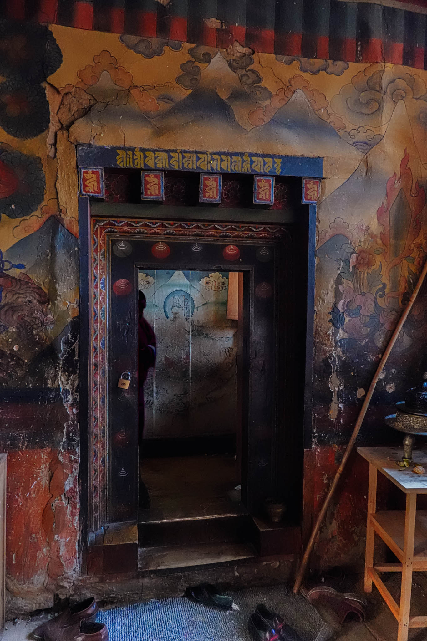 Jambay Lhakhang, Bumthang Valley, Bhutan, orig. 659 AD (photo Oct. 26, 2018) ambulatory with murals, original Jampa Lhakhang.