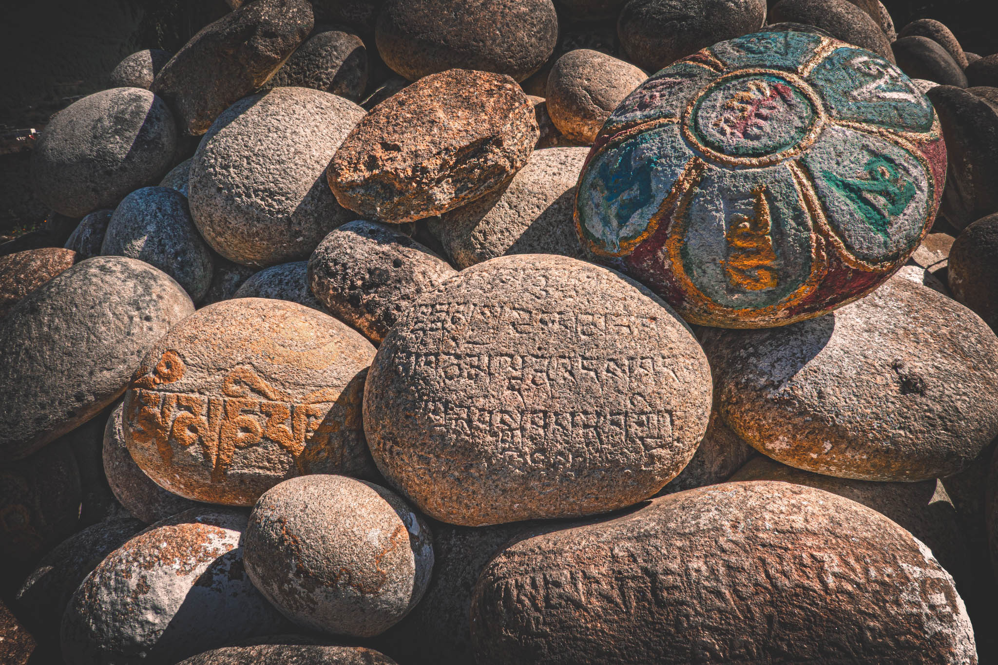 Jambay Lhakhang, Bumthang Valley, Bhutan (photo Oct. 26, 2018) "dobang" or "mani" pile, a cairn of votive offerings etched with "manipadme" mantra.
